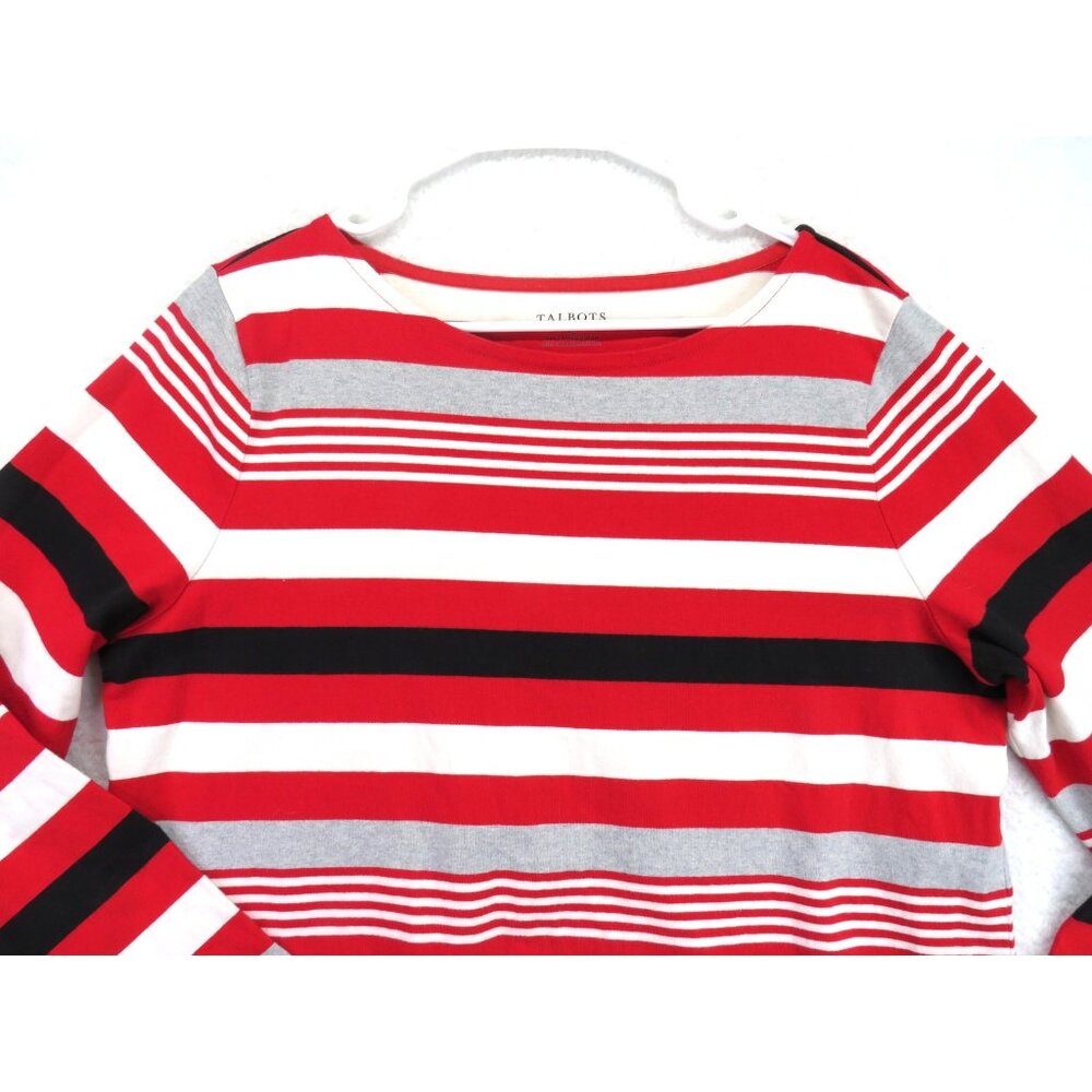 Talbots Shirt Womens XL Red White Striped Long Sleeve Boatneck Nautical Breton - Picture 2 of 9